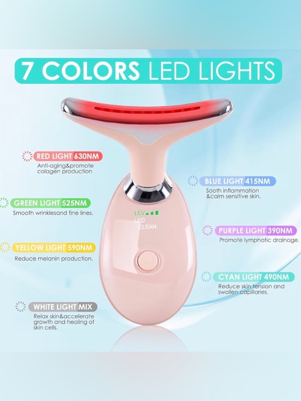 NWT Facial Massager LED Light Therapy Wand Face Neck Sculpting Anti-Aging Tool - Picture 2 of 7